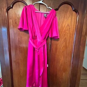 Bright Fuchsia Wrap Dress with Waist Tie